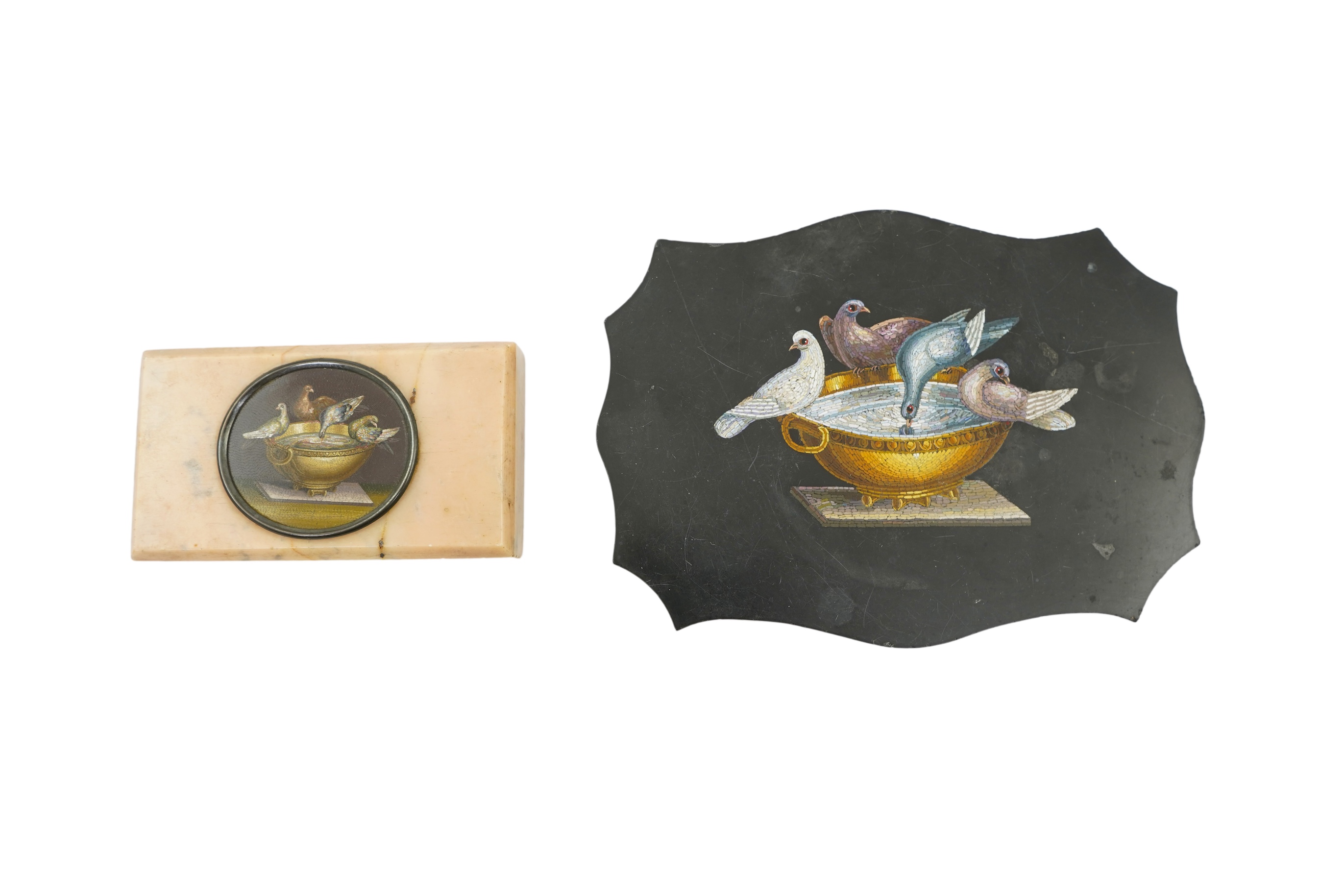Two 19th century Italian Grand Tour micro-mosaic 'Doves of Pliny' paperweights
